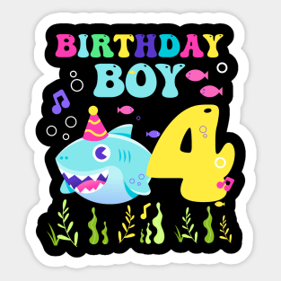 4th Birthday Boy Shark Funny B-day Gift For Kids Tollders Sticker